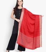 Mizash Women Fine Wool, Red Stripes with Border Designer Soft Warm Woven Shawl / Wrap