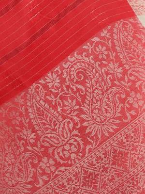 Mizash Women Fine Wool, Red Stripes with Border Designer Soft Warm Woven Shawl / Wrap 4