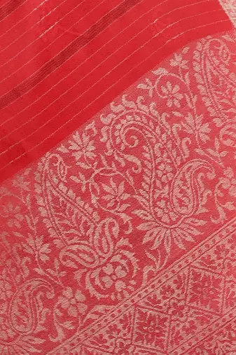 Mizash Women Fine Wool, Red Stripes with Border Designer Soft Warm Woven Shawl / Wrap