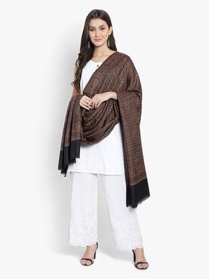 Mizash Women Fine Wool, Black with Multi Stripes , Paisley Designer Soft Warm Woven Shawl / Wrap 1