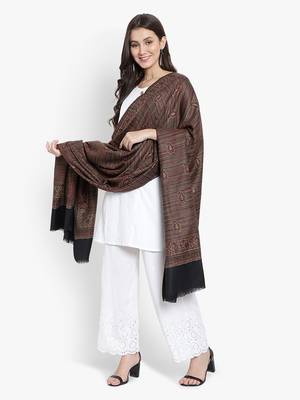 Mizash Women Fine Wool, Black with Multi Stripes , Paisley Designer Soft Warm Woven Shawl / Wrap 2