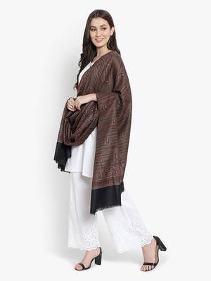 Mizash Women Fine Wool, Black with Multi Stripes , Paisley Designer Soft Warm Woven Shawl / Wrap 3