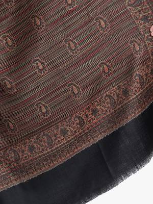 Mizash Women Fine Wool, Black with Multi Stripes , Paisley Designer Soft Warm Woven Shawl / Wrap 4
