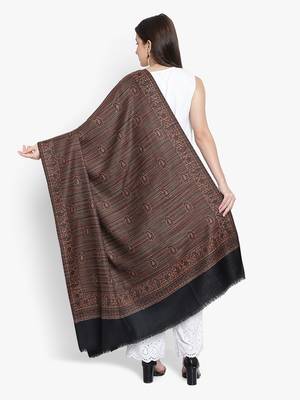 Mizash Women Fine Wool, Black with Multi Stripes , Paisley Designer Soft Warm Woven Shawl / Wrap 5