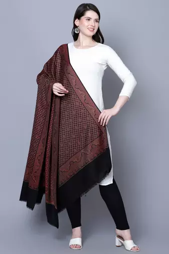 Women Fine Wool Kashmiri Jamawar Jaal Cutting Black Woven Shawl
