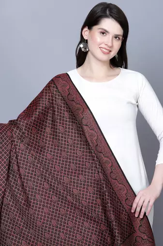Women Fine Wool Kashmiri Jamawar Jaal Cutting Black Woven Shawl