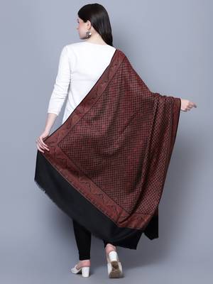 Women Fine Wool Kashmiri Jamawar Jaal Cutting Black Woven Shawl 4