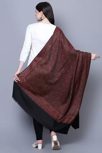 Women Fine Wool Kashmiri Jamawar Jaal Cutting Black Woven Shawl