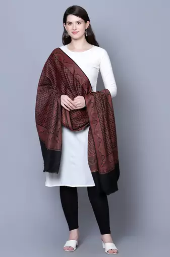 Women Fine Wool Kashmiri Jamawar Jaal Cutting Black Woven Shawl