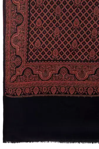 Women Fine Wool Kashmiri Jamawar Jaal Cutting Black Woven Shawl