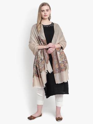 Mizash Women Fine wool Pashmina Beige shawl 1