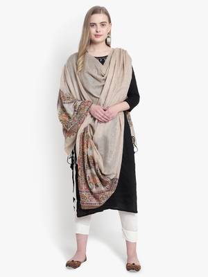 Mizash Women Fine wool Pashmina Beige shawl 2