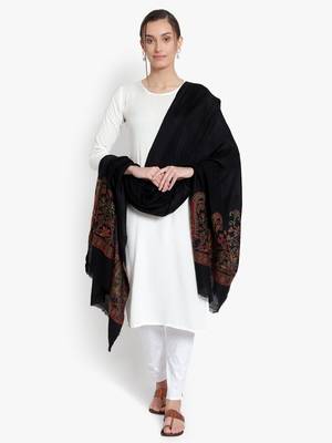 Mizash Women Fine wool Pashmina Black Shawl 1