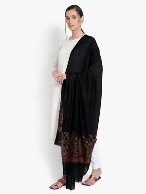 Mizash Women Fine wool Pashmina Black Shawl 3