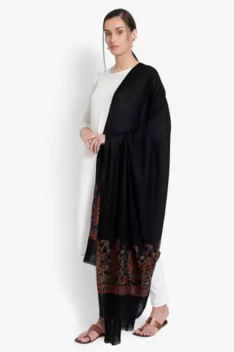 Mizash Women Fine wool Pashmina Black Shawl