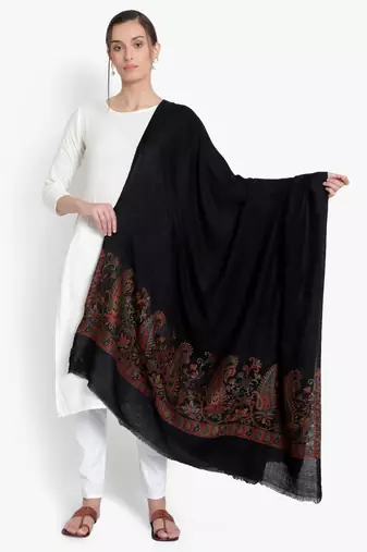 Mizash Women Fine wool Pashmina Black Shawl