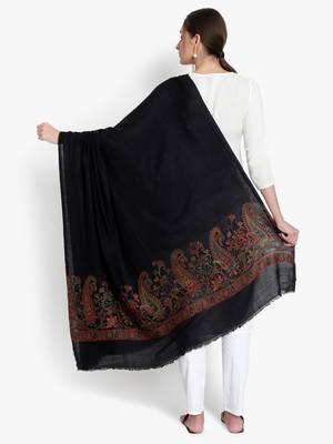 Mizash Women Fine wool Pashmina Black Shawl 5
