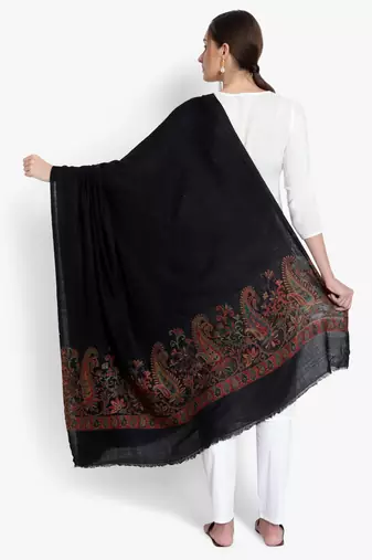 Mizash Women Fine wool Pashmina Black Shawl