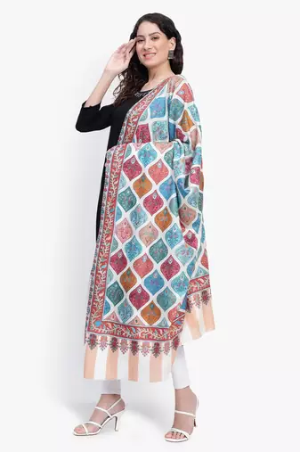 Women Fine Wool Pashmina Kalamkari Jaal Luxury Shawl