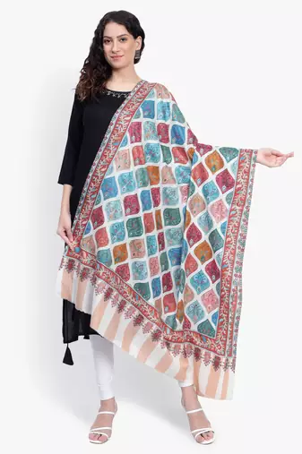 Women Fine Wool Pashmina Kalamkari Jaal Luxury Shawl
