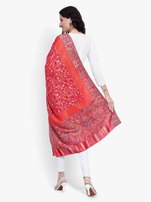 Women Fine Wool Kaani Jaal with zari Pashmins Red shawl 2