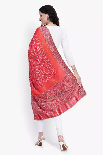 Women Fine Wool Kaani Jaal with zari Pashmins Red shawl