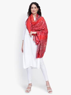 Women Fine Wool Kaani Jaal with zari Pashmins Red shawl 3