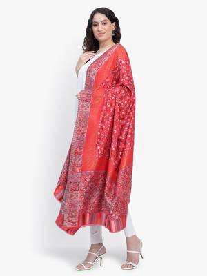 Women Fine Wool Kaani Jaal with zari Pashmins Red shawl 4