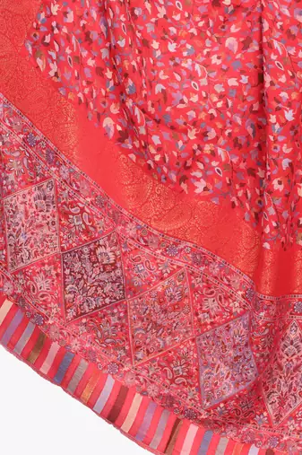 Women Fine Wool Kaani Jaal with zari Pashmins Red shawl