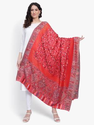 Women Fine Wool Kaani Jaal with zari Pashmins Red shawl 1