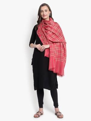 Mizash Women Fine Wool Pink Designer Check Shawl 1