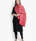 Mizash Women Fine Wool Pink Designer Check Shawl