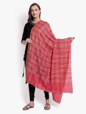 Mizash Women Fine Wool Pink Designer Check Shawl 2