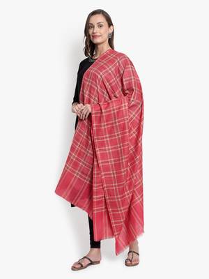Mizash Women Fine Wool Pink Designer Check Shawl 3