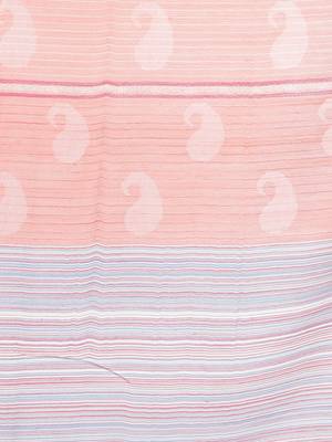 Mizash Women Fine Wool Peach Paisley with Stripes Designer Woven Shawl 4