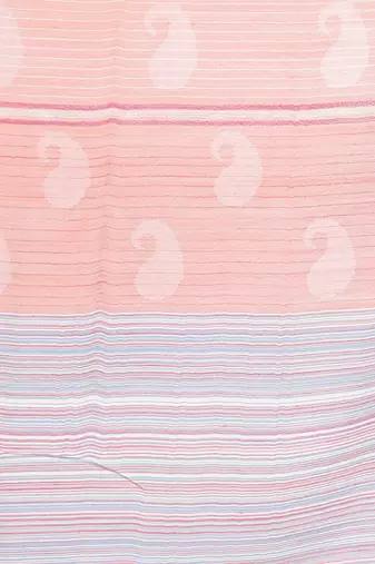 Mizash Women Fine Wool Peach Paisley with Stripes Designer Woven Shawl