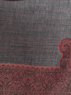 Mizash Women Fine Wool Black Stripes Paisley Designer Woven Soft Shawl 2