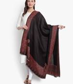 Mizash Women Fine Wool Black Stripes Paisley Designer Woven Soft Shawl