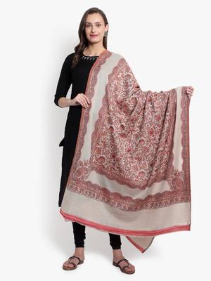 Mizash Women Fine Wool Beige Paisley Floral Designer Soft Woven Shawl 2