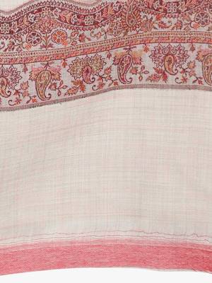 Mizash Women Fine Wool Beige Paisley Floral Designer Soft Woven Shawl 4