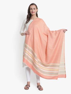 Mizash Women Fine Wool Peach Designer Stripes Soft Woven Shawl 1