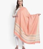 Mizash Women Fine Wool Peach Designer Stripes Soft Woven Shawl