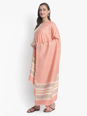 Mizash Women Fine Wool Peach Designer Stripes Soft Woven Shawl 2
