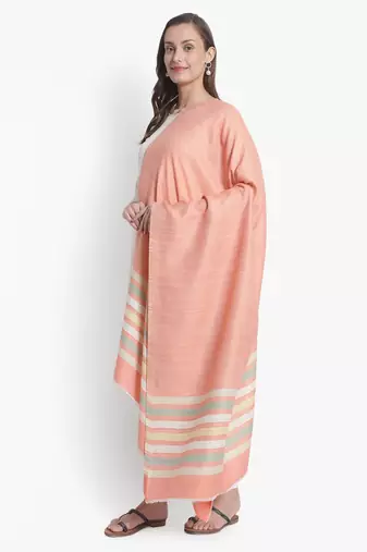 Mizash Women Fine Wool Peach Designer Stripes Soft Woven Shawl