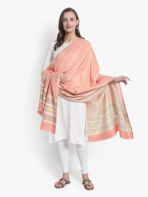 Mizash Women Fine Wool Peach Designer Stripes Soft Woven Shawl 3