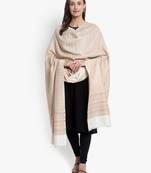 Mizash Women Fine Wool Cream Designer Stripes Soft Woven Shawl