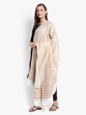 Mizash Women Fine Wool Cream Designer Stripes Soft Woven Shawl 3