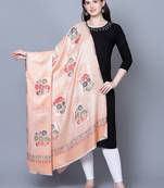 Women Fine Wool Peach Self texture with floral Motifs Jacquard woven desginer Shawl/ Wrap