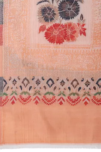 Women Fine Wool Peach Self texture with floral Motifs Jacquard woven desginer Shawl/ Wrap
