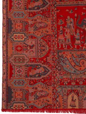 Women Fine Wool Mughal Darbar Kaani Jaal Pashmina Red Shawl 2